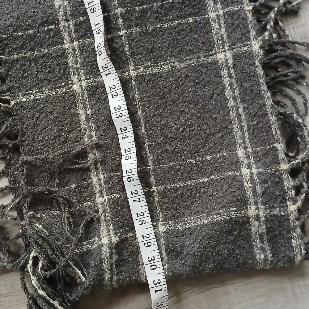 Charlotte Russe Black and Gray Plaid Infinity Scarf With Fringe